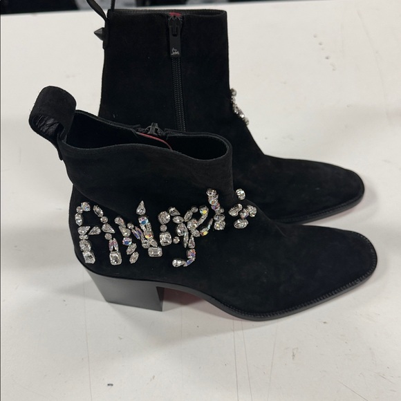 Christian Louboutin Angels Heeled Ankle Boots Crystal Embellished Suede NEW PR13 - Picture 6 of 9